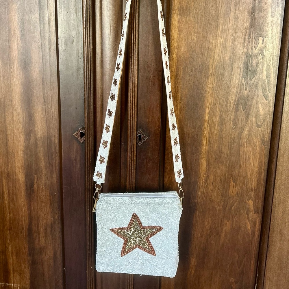 Glitter Star White Crossbody Bag with Decorative Strap